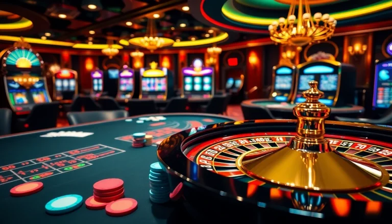 Experience the thrill of gambling at https://s8limited.com/ with a vibrant casino scene featuring a roulette table.