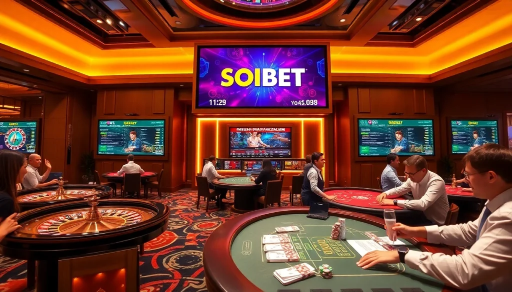 Experience thrilling gameplay at SOIBET with engaging poker tables and vibrant casino atmosphere.