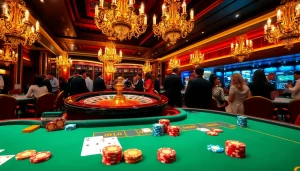 Exciting gambling scene at a casino with strategic players enjoying games at https://www.bdjl.win/.