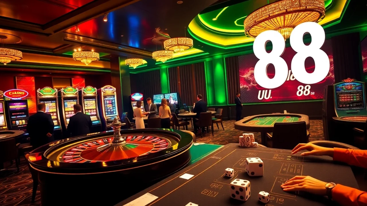 Experience exhilarating gameplay at UU 88 with vibrant poker tables and roulette wheels.