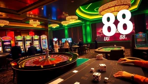 Experience exhilarating gameplay at UU 88 with vibrant poker tables and roulette wheels.