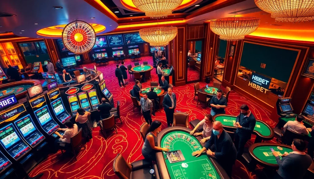 Players enjoying an exciting game experience at HBBET casino with vibrant slot machines.