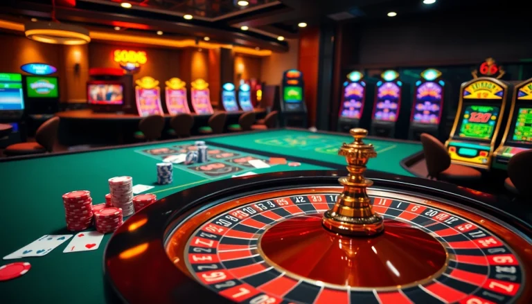 Sodo66 casino table with poker chips and roulette wheel in an elegant setting.