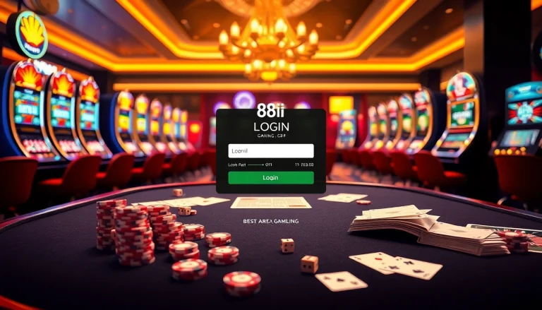 Exciting 88i đăng nhập online casino scene with vibrant chips and illuminated slot machines