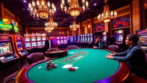 Engage in thrilling gameplay at KP 88 casino table with vibrant slot machines.