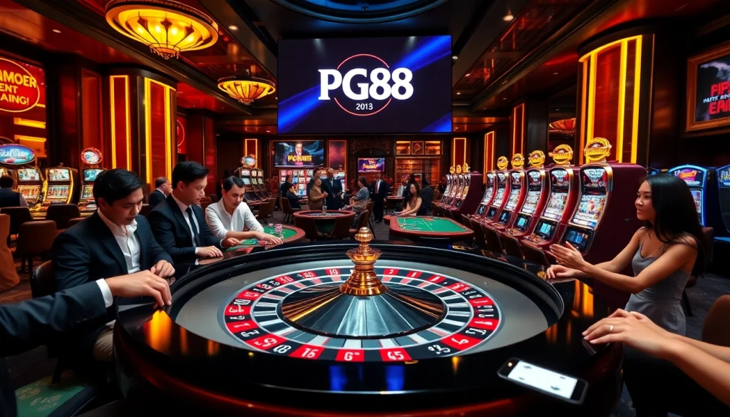 Thrilling gaming action at PG88 casino with roulette and excited players.