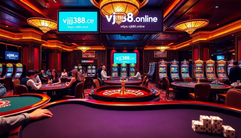 Join the excitement at https://vj88.online/ with players at a glamorous casino table.