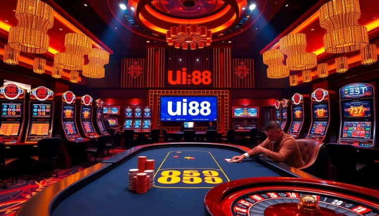 Thrilling high-stakes poker action at UU88, showcasing a luxurious casino atmosphere.