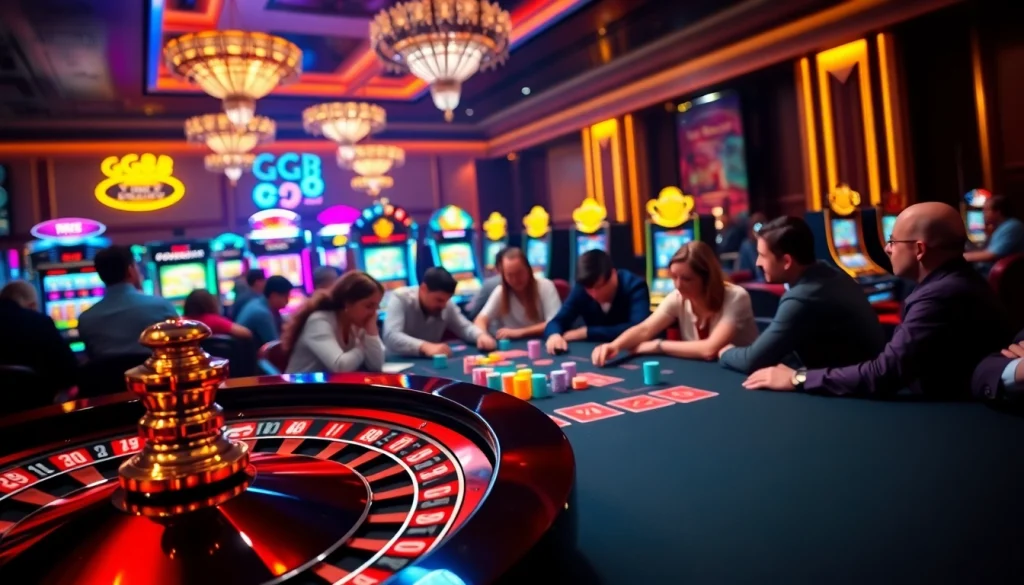 Experience the vibrant gaming atmosphere at GG88, filled with thrilling card games and bright slot machines.