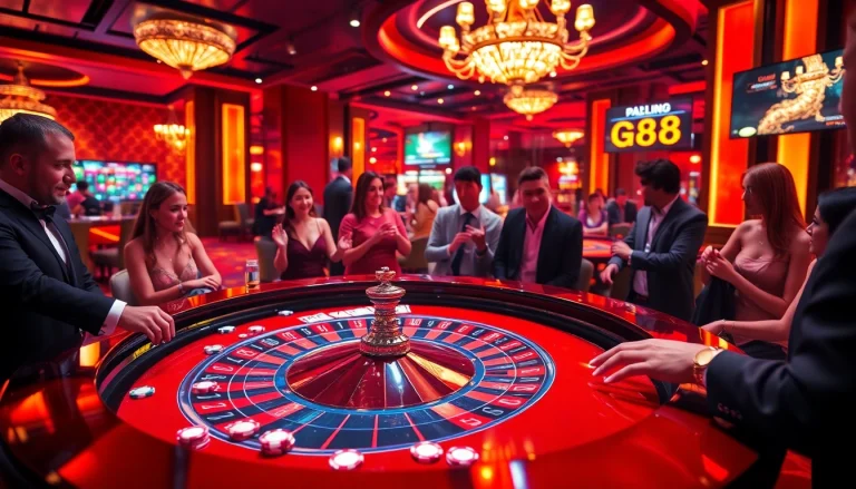 Players at a glamorous casino table engaging in thrilling g88 betting strategy.