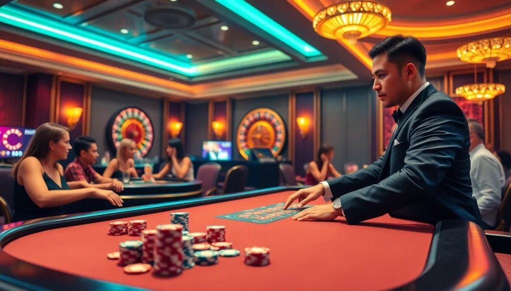 Experience thrilling gameplay at SC88, with colorful chips and a dazzling roulette wheel.