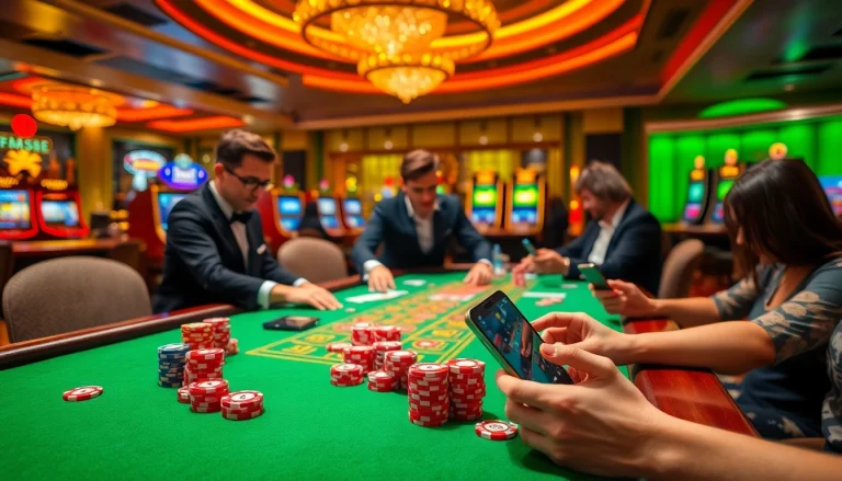 EEJL gamblers enjoying their luck at a stylish casino table with vibrant chips and cards.