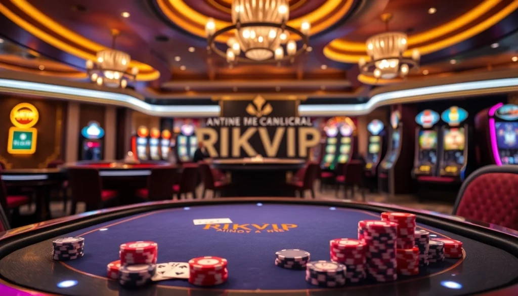 Dynamic scene of Tác giả RIKVIP enhancing online gaming experience in a luxurious casino setting.