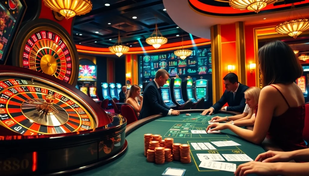 Experience the excitement of TR88 at a luxurious casino with vibrant gaming elements.