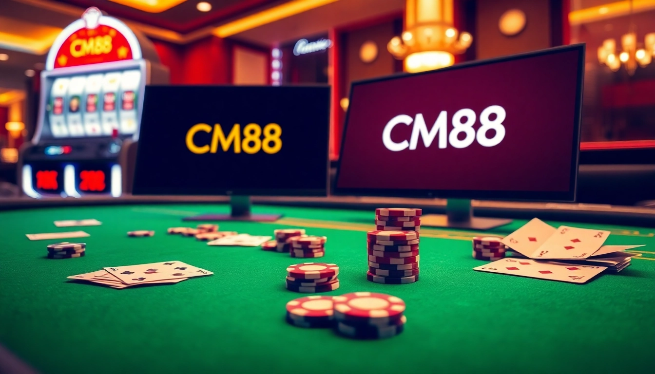 Excited players engaging with CM88's online casino features like poker and roulette.
