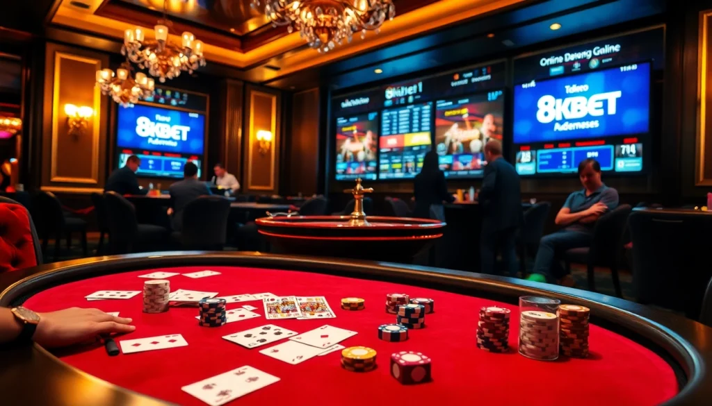 Experience luxury gaming at an 8kbet poker table with chips, cards, and excitement.