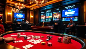 Experience luxury gaming at an 8kbet poker table with chips, cards, and excitement.