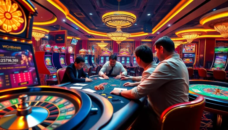Captivating poker scene at https://xx88n.org/, showcasing vibrant casino ambiance with players engaged in high-stakes action.