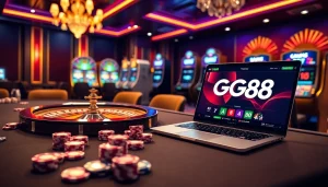 Experience the thrill of gambling at GG88 with vibrant casino tables and exciting slot machines.