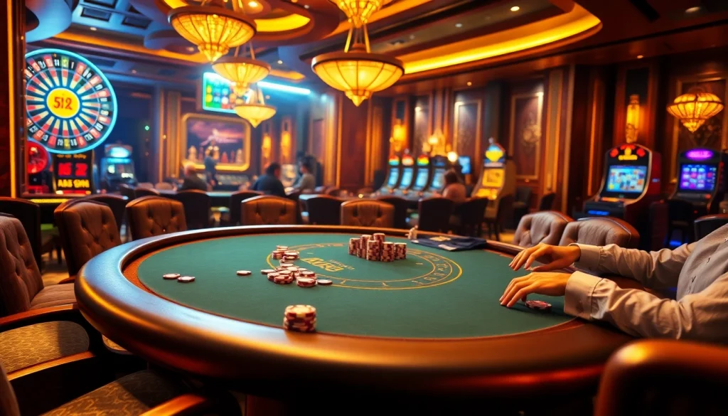 Players enjoying an intense poker game at a luxury casino with elements from https://mm88.agency/.