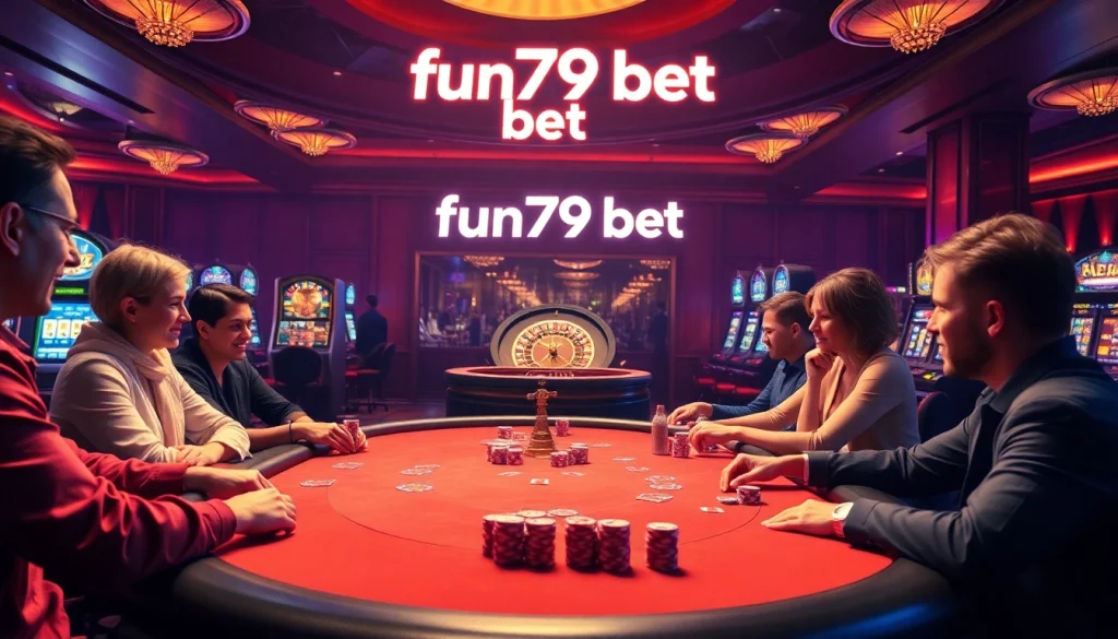 Experience the thrill of fun79 bet with vibrant casino tables, poker chips, and roulette action.