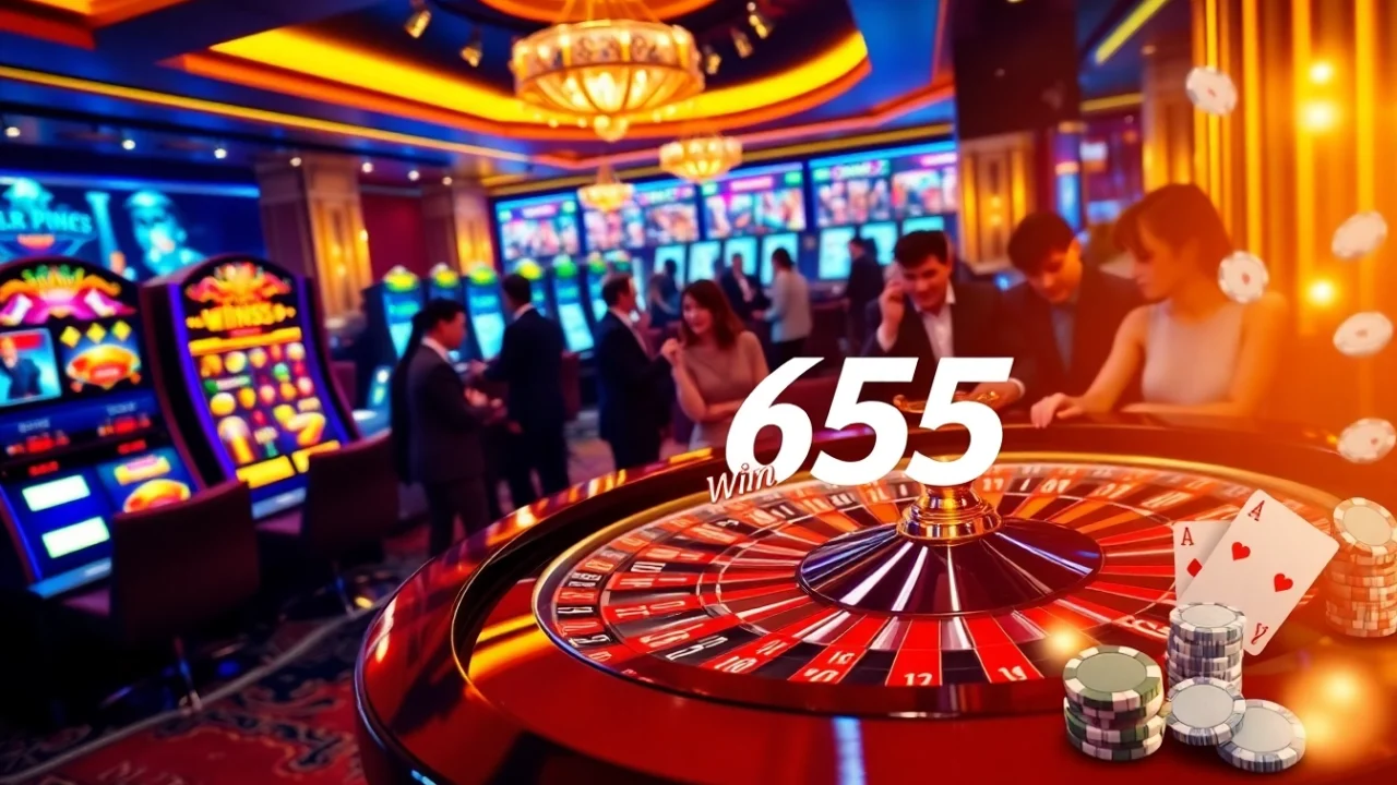 Players enjoy high-stakes roulette at a luxurious casino, highlighting the excitement of Win55 gaming.