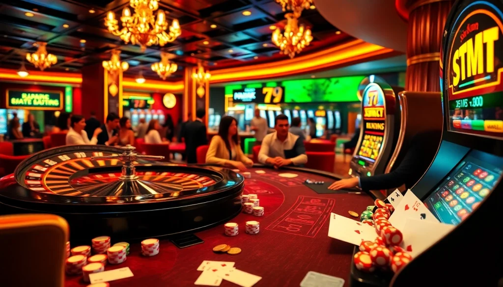 Engaged gamblers at a luxurious casino table with the vibrant 79KING branding.