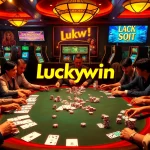 Players celebrating a luckywin at a glamorous casino poker table with vibrant chips and cards.