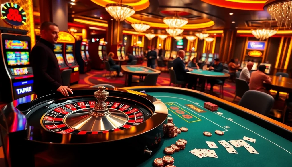 Players eagerly compete at the luxurious good88 casino tables, featuring roulette and poker games.
