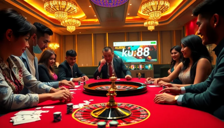 Experience the thrill of high-stakes poker at ku88 casino with vibrant colors and engaging players.