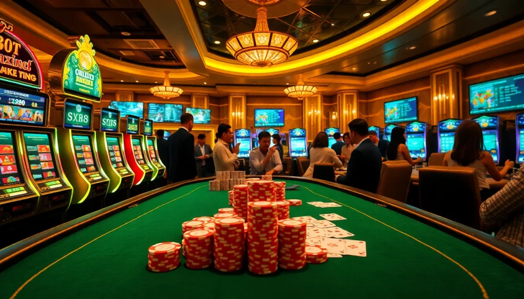 Sx88 bet visualizes a high-stakes poker game with vibrant chips, cards, and digital interfaces.