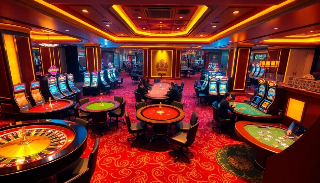 Players enjoying an exciting game at THABET casino, showcasing vibrant tables and chips.