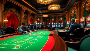 Exciting scene of gamblers enjoying blackjack at a luxurious casino table with haywin-themed decor.