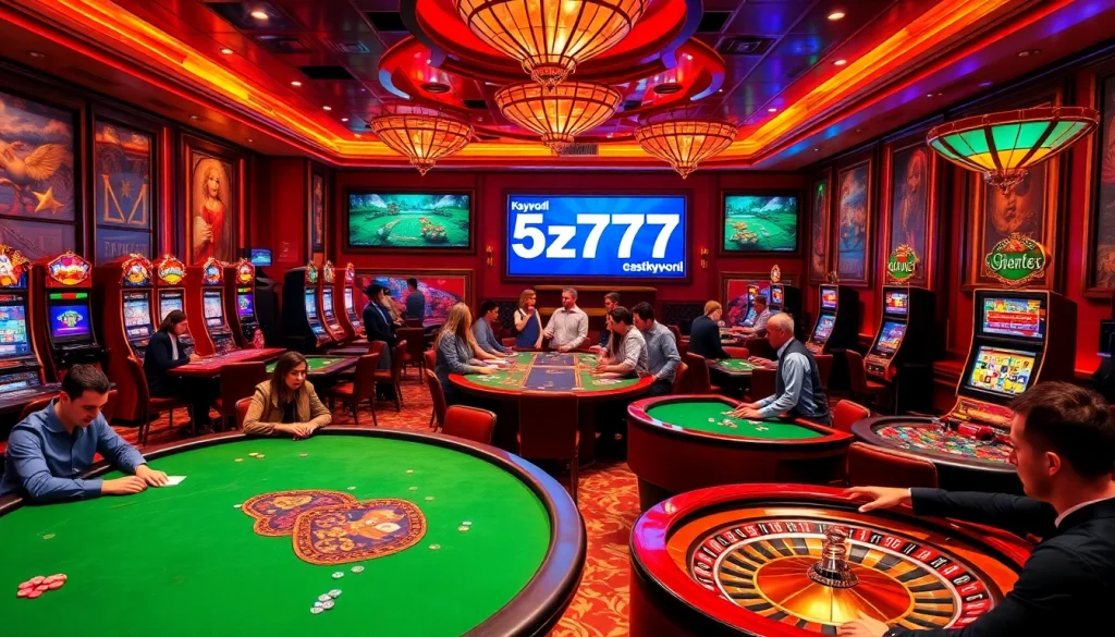 Experience excitement at 5z777 with vibrant casino gaming, slot machines, and poker tables.