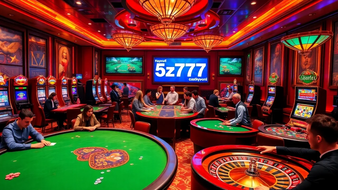 Experience excitement at 5z777 with vibrant casino gaming, slot machines, and poker tables.