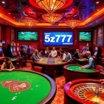 Experience excitement at 5z777 with vibrant casino gaming, slot machines, and poker tables.