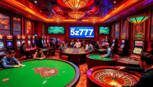 Experience excitement at 5z777 with vibrant casino gaming, slot machines, and poker tables.