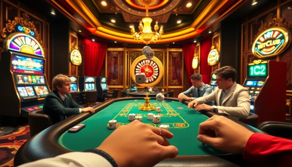 HitClub gaming table enticing gamblers with high-stakes poker and vibrant casino atmosphere.