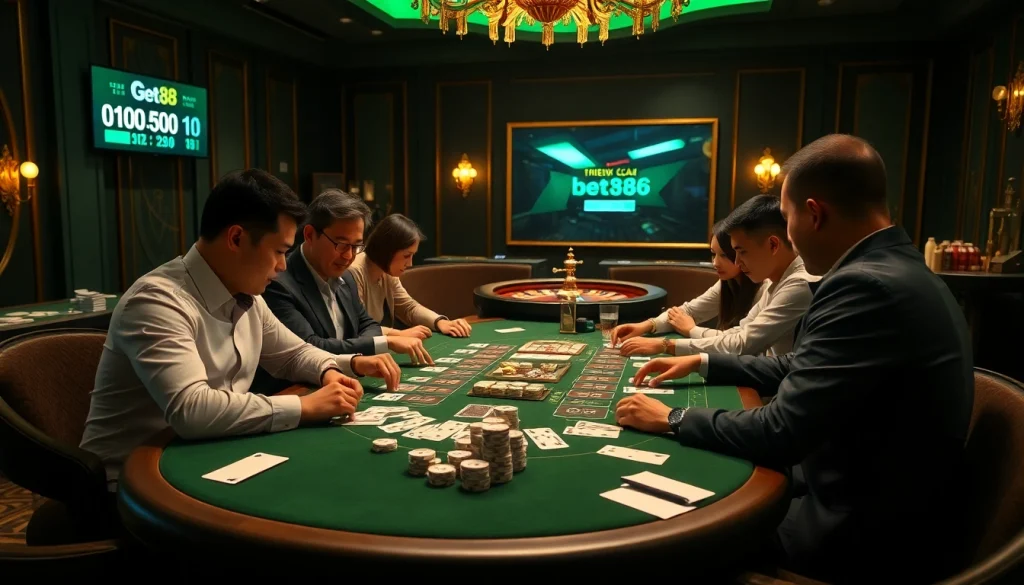 Experience thrilling betting action with tỷ lệ cá cược bet88 at a luxurious casino poker table.
