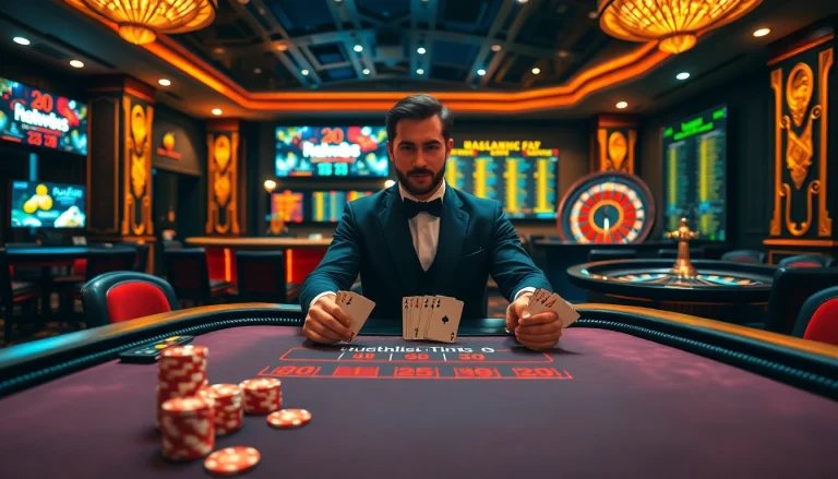 Experience the thrill of gambling at hello88, featuring vibrant casino scenes and exciting games.