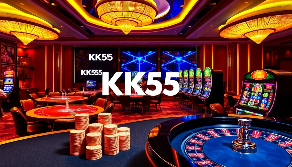 Experience the excitement of winning at KK55 with vibrant casino action and luxury elements.