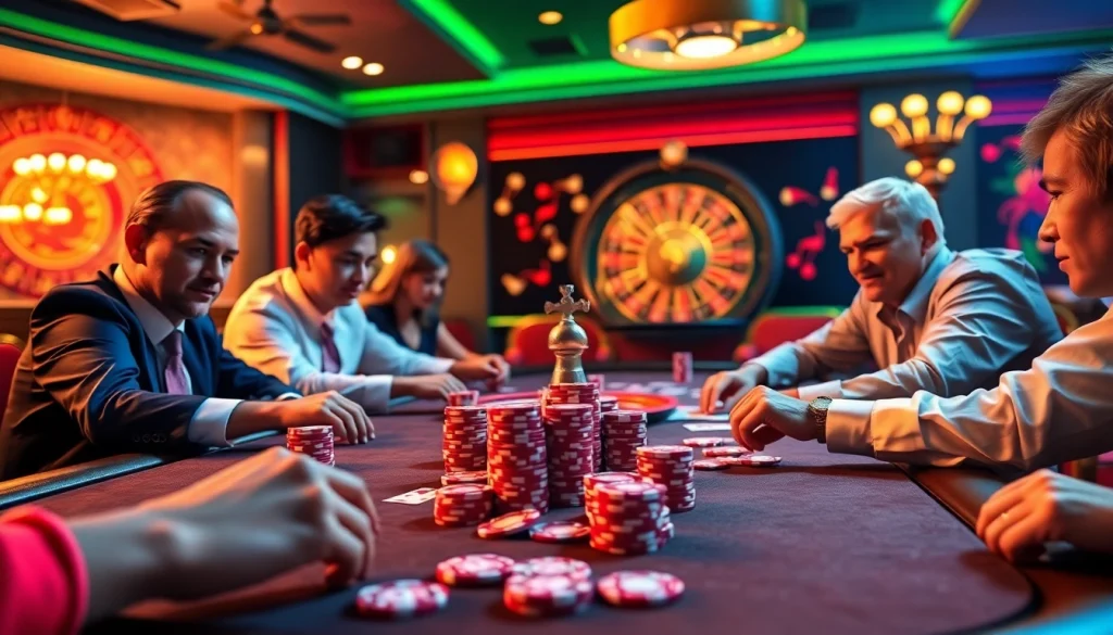 Engaging players at a high-stakes casino table featuring lô kép xsmb betting slips and vibrant chips.