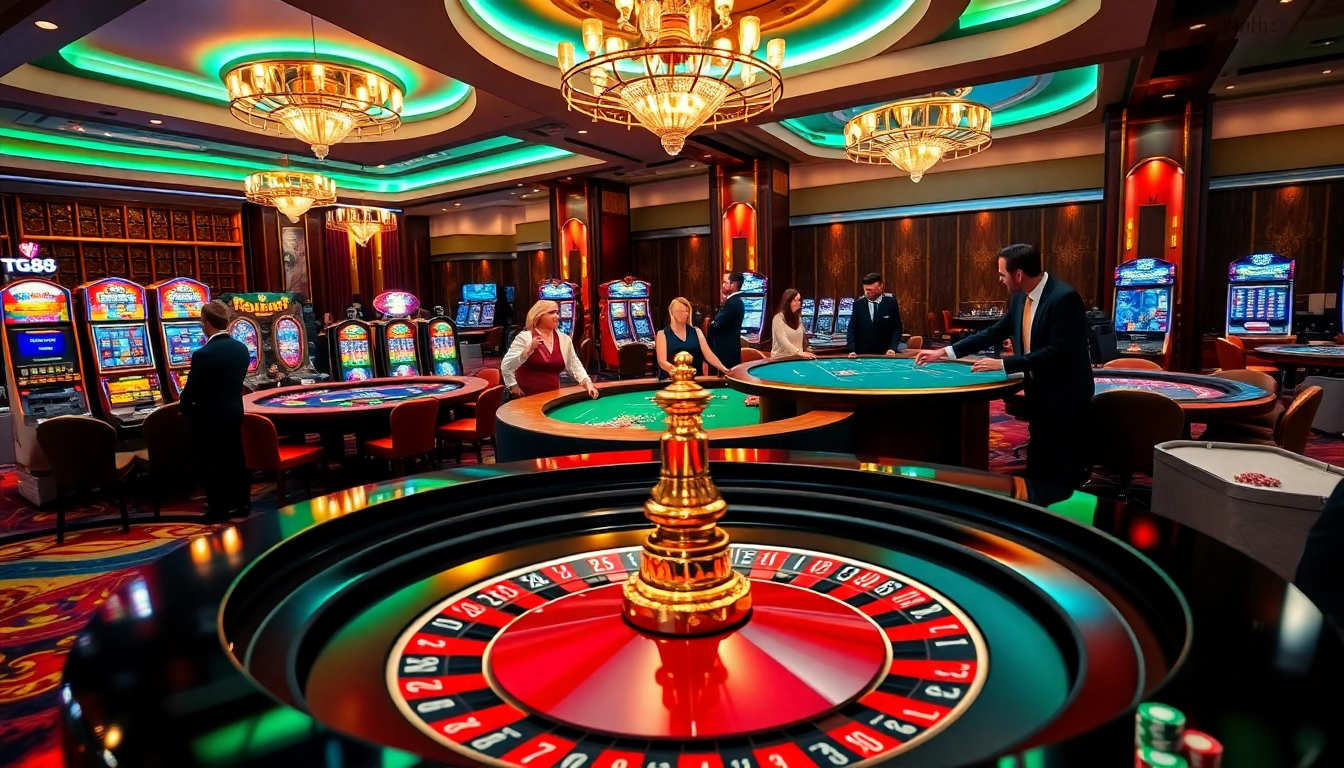 Players enjoying Roulette and Poker at a luxurious casino featuring TG 88 elements.