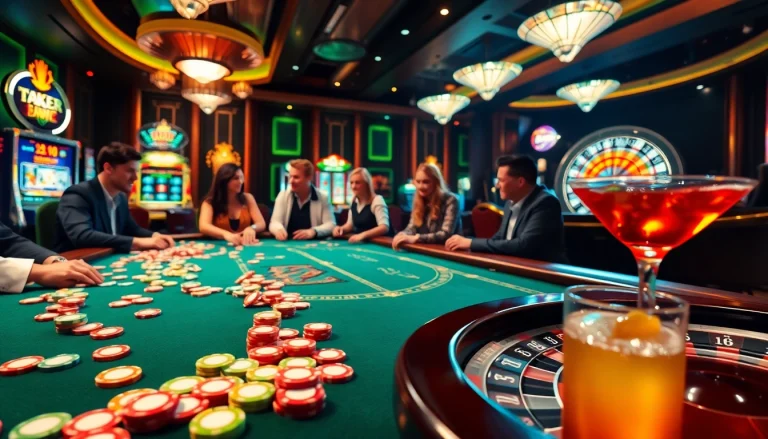 Players engaging with the vibrant casino atmosphere, embodying Link ok8386 excitement.