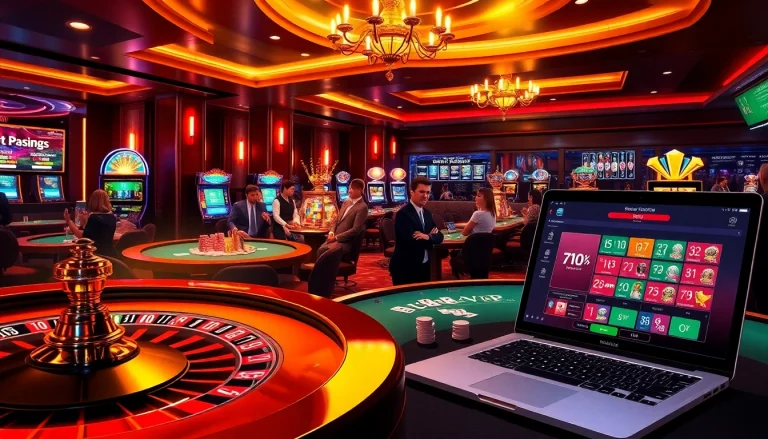 Engaging scene of players enjoying gambling at Rikvip casino, featuring roulette and poker.
