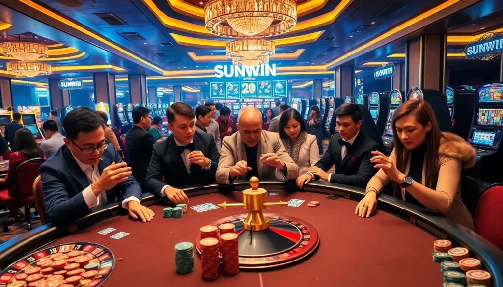 Players enjoying high-stakes games at SUNWIN's vibrant casino scene.