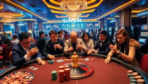 Players enjoying high-stakes games at SUNWIN's vibrant casino scene.