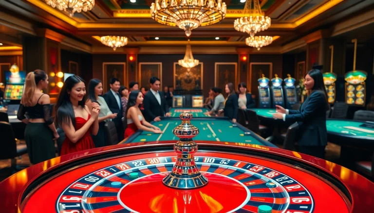 Experience thrilling games at https://99wina.org/ with chips flying over the roulette table in a vibrant casino.