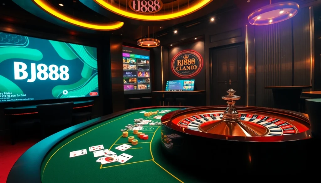 Experience the thrill of BJ88 with vibrant casino visuals showcasing modern gaming excitement.