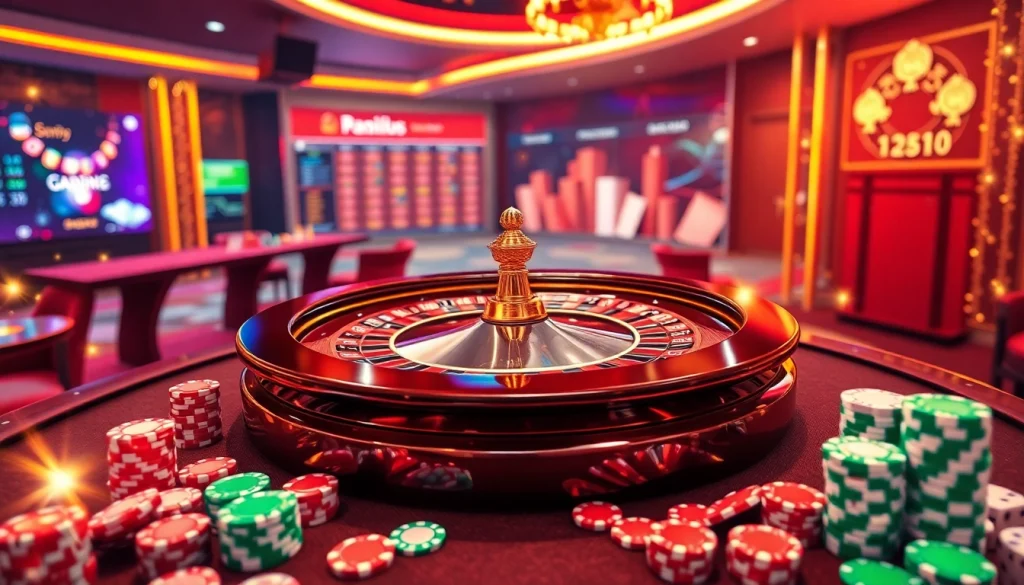Engaging visual of a luxurious casino layout showcasing roulette, dice, and cards inspired by http://ww88tg.com/ for gamblers.